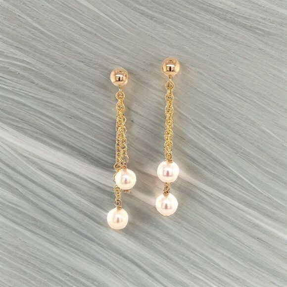Akoya Pearl Earrings 14 KT Gold 6.37 mm Certified $890 013384 - Picture 1 of 14